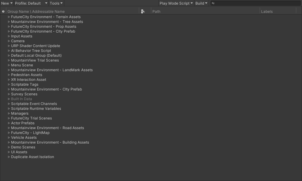 Addressables Groups window