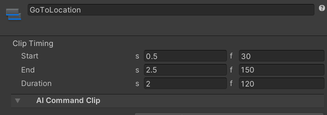 AI Command clip in the Inspector, with Command Type set to Go To Location and a Target Position