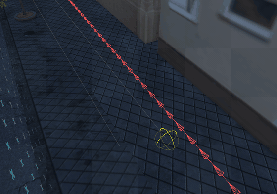 gif of editing arrival radius in scene view, and the arrival radius in action