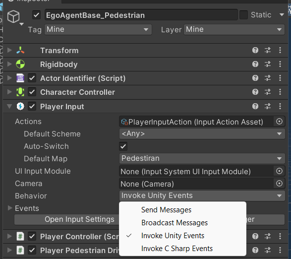 Behavior dropdown in Player Input Component Inspector