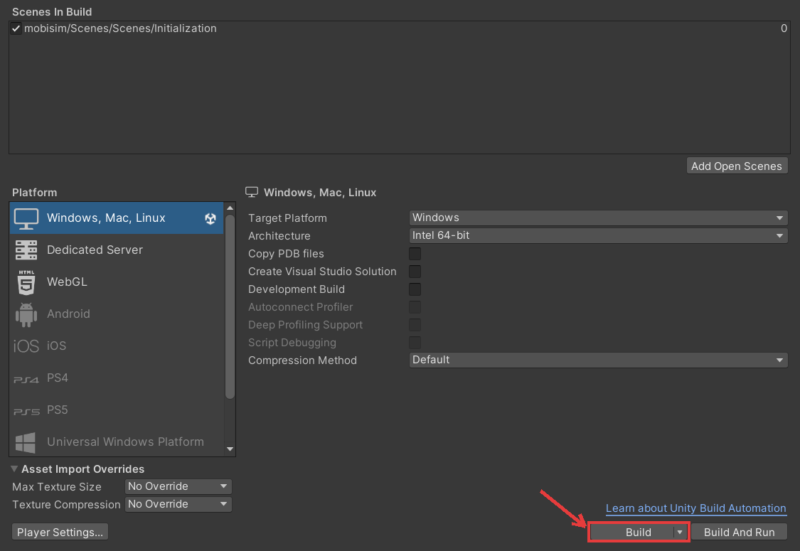 gif of clicking build and selecting folder