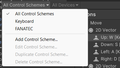 Control Schemes drop-down list