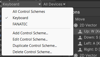 Control Schemes edit, delete, and duplicate options