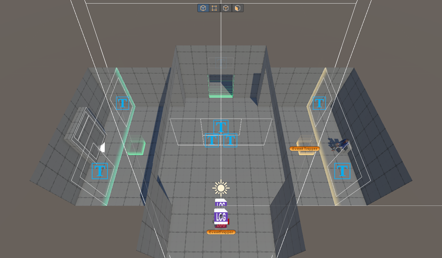 Conversation Demo Scene overview showing the selectable-dialogue area and scripted-sequence area