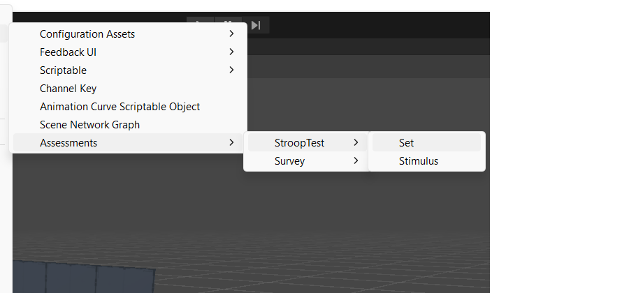 Image of Stroop Test Set Data create menu