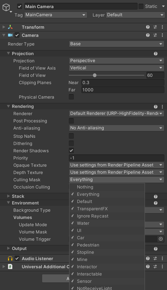 Culling Mask Configuration in Camera