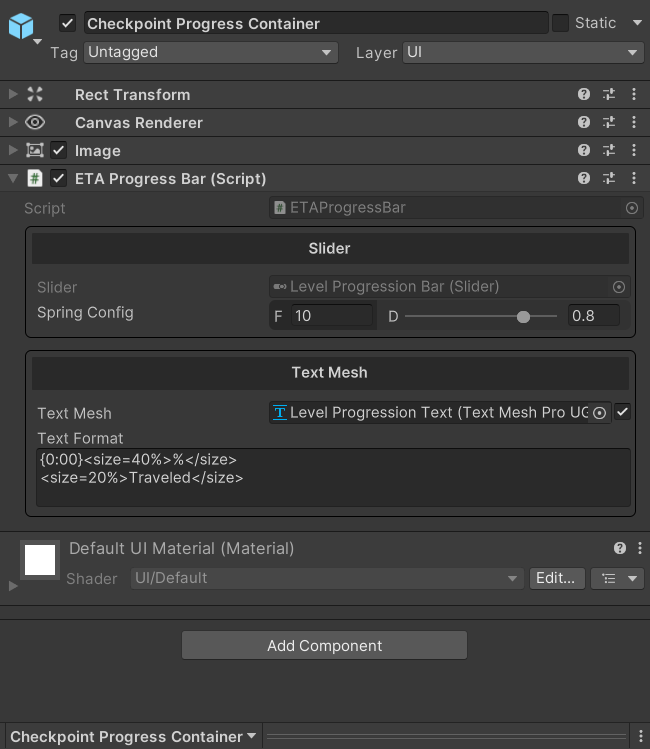 ETA Progress Bar Component Inspector