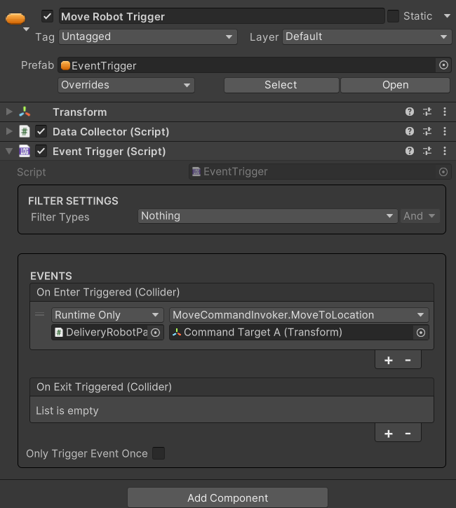 Event entry with MoveCommandInvoker > MoveToLocation chosen and a target object dragged in