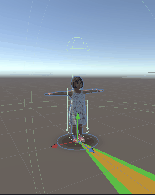 The capsule outline shrinking to wrap a child character as its Height, Center Y, and Radius change