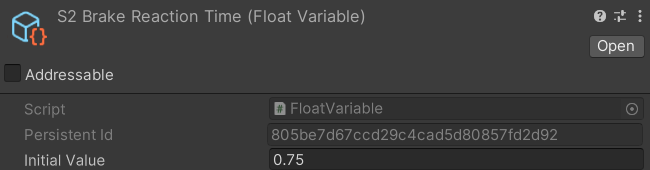 Inspector of a FloatVariable asset