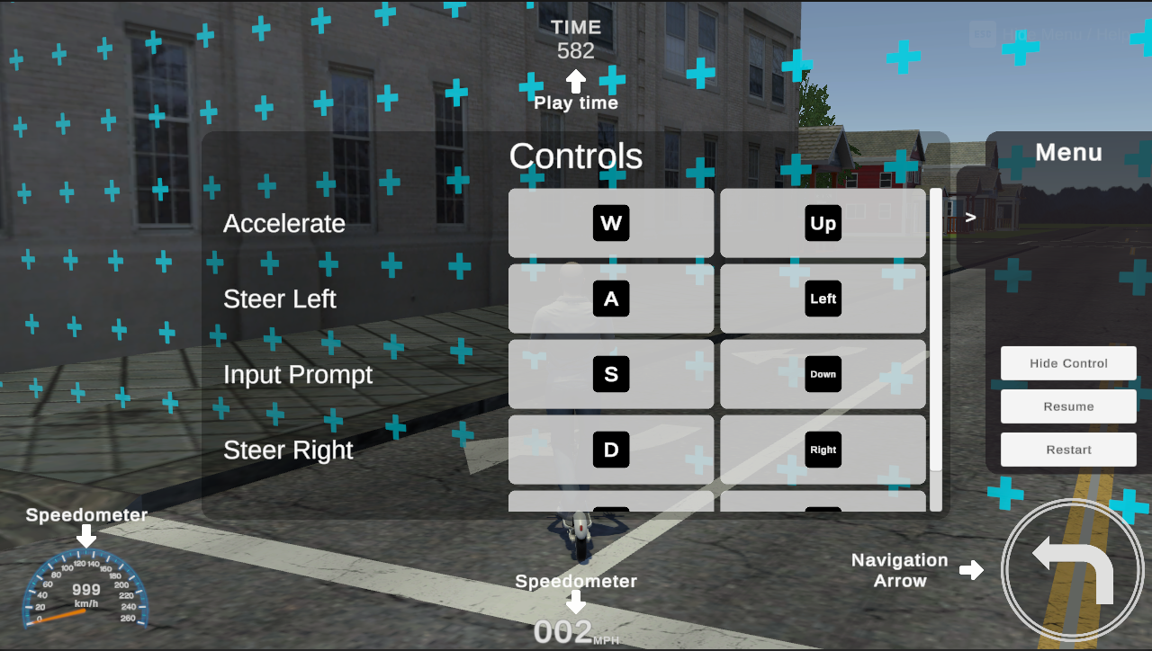 The menu open in the Game view after pressing Escape