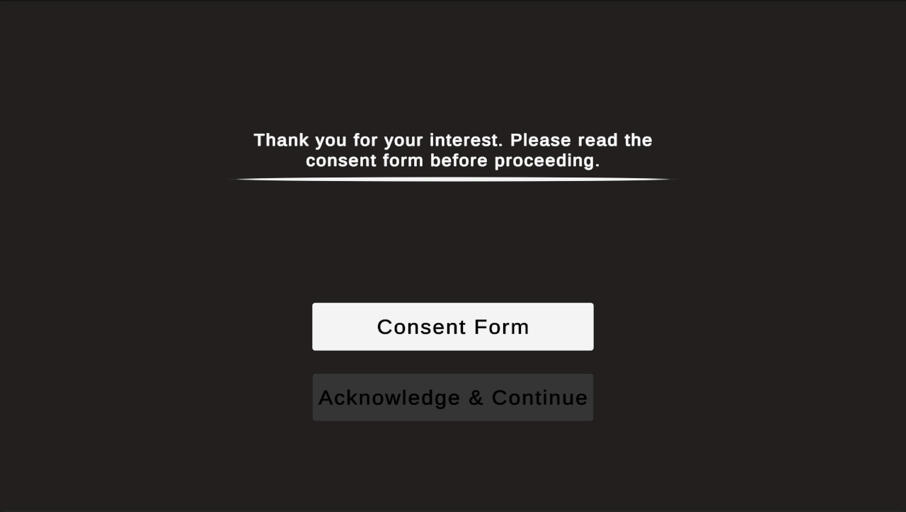Consent Form scene in the Game view