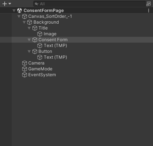 Consent Form GameObject selected