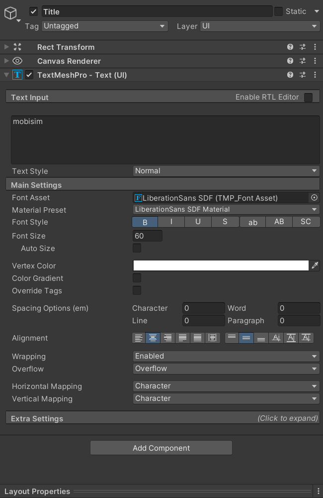 Title text updated in the Inspector