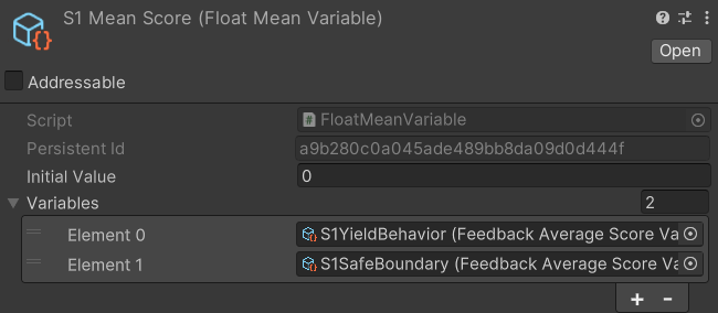 Inspector of a MeanVariable with a Variables list
