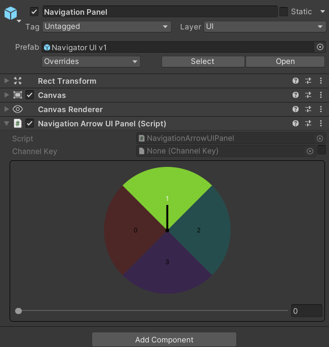 Navigation Arrow UI Panel Component Inspector with labeled callout