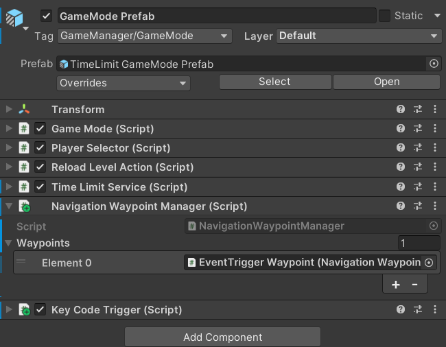 Gif of assigning waypoints in Inspector