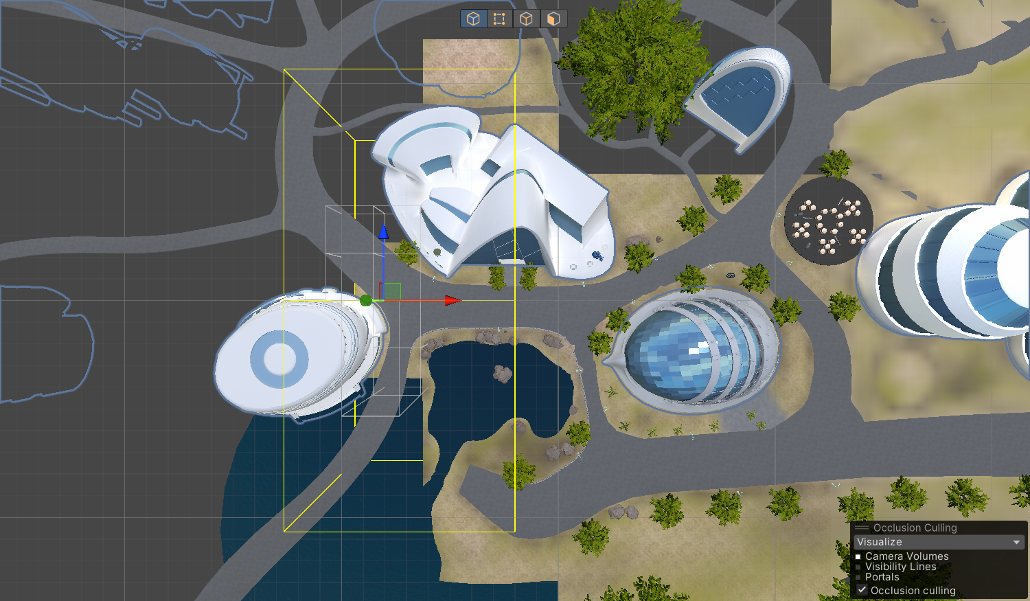 Bird's-eye view of FutureCity with Occlusion Culling