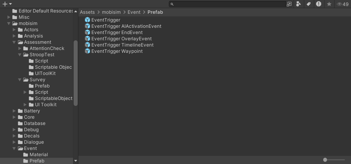 Prefab in project window