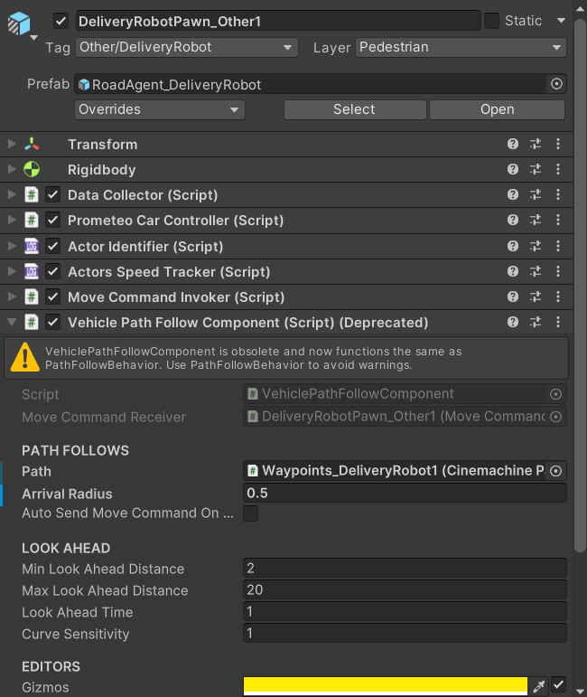Path follower in the Inspector with the Path assigned and the snap button visible
