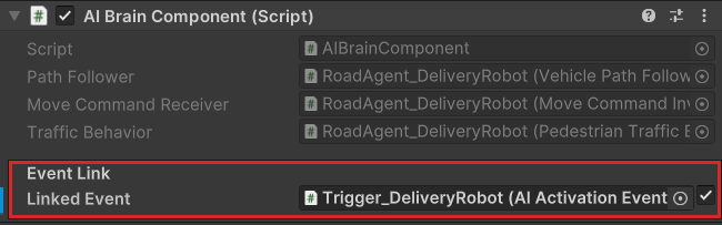 AI Brain Component with Event Link enabled and the Event Trigger assigned to Linked Event