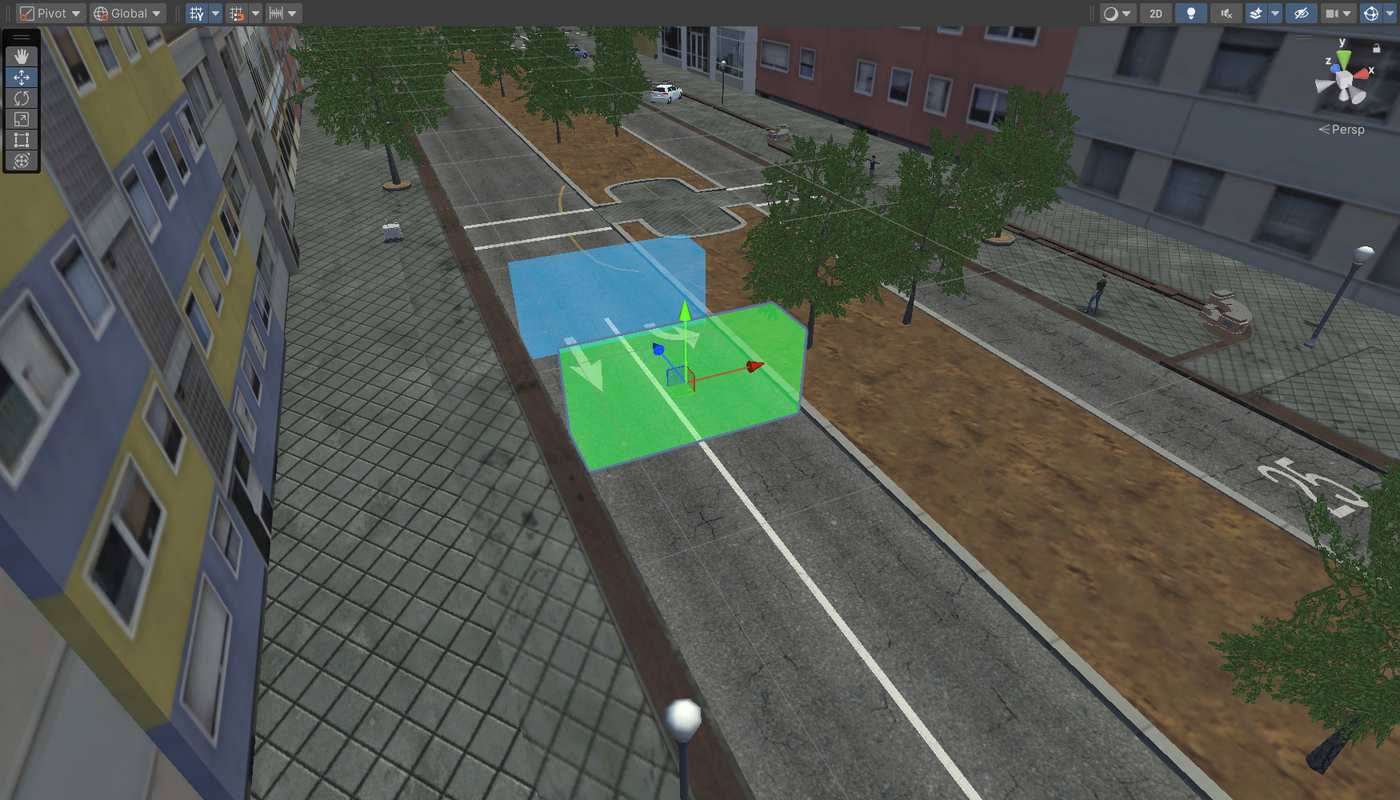 Event Trigger placed across the ego's lane in the Scene view