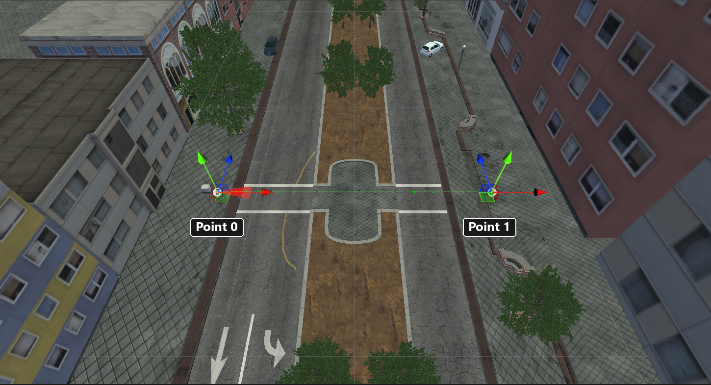 Path placed across the crosswalk with Point 0 and Point 1 labeled