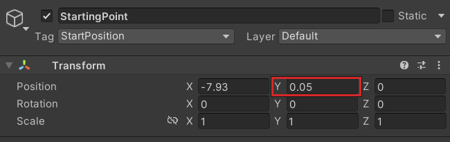 Starting Point Transform in the Inspector with Position Y set to 0.05