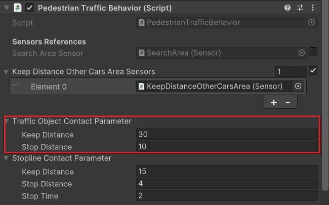 Traffic Object Contact Parameter on the Pedestrian Traffic Behavior component