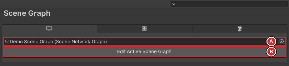 Scene Graph Setting with (A) asset field and (B) edit button.