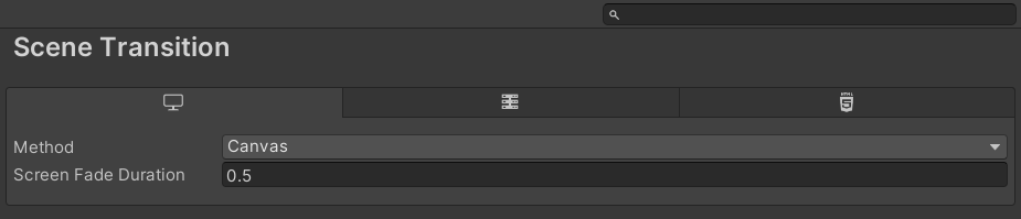 The Scene Transition page in the Project Settings window