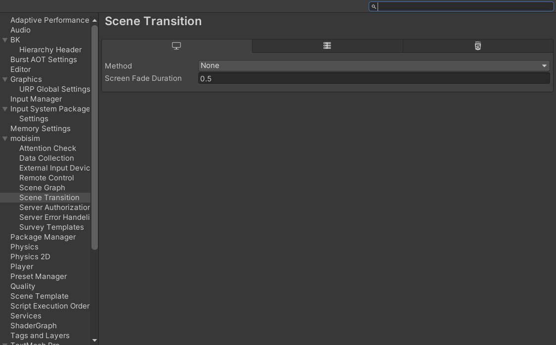 Image of Scene transition set to None