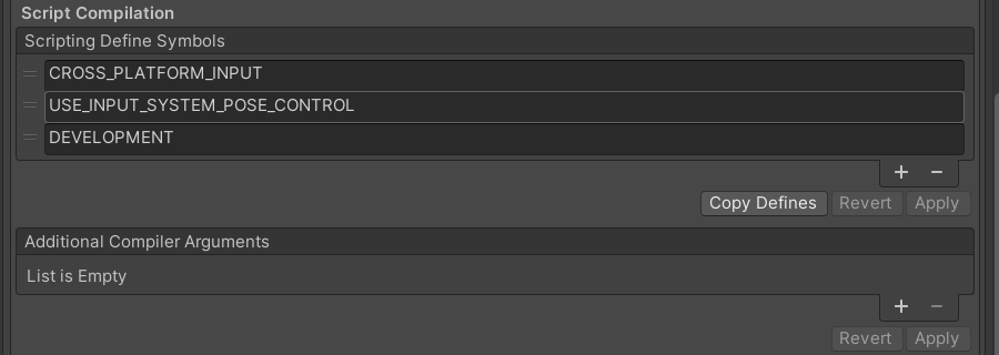 DEVELOPMENT custom scripting symbol in Project Settings