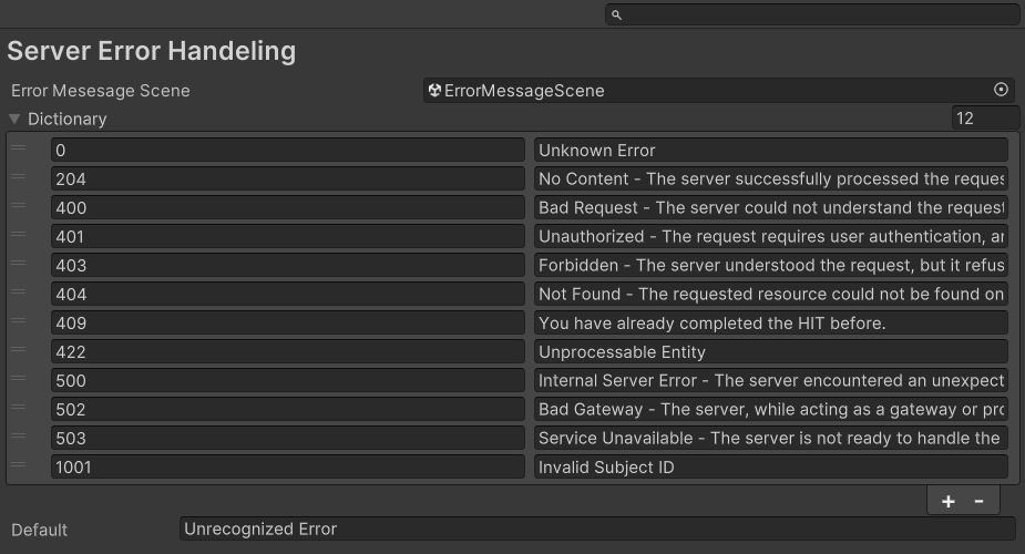 Server Error Handling Settings
