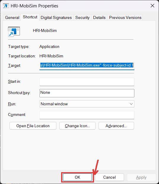 Image with arrow pointing to the OK button