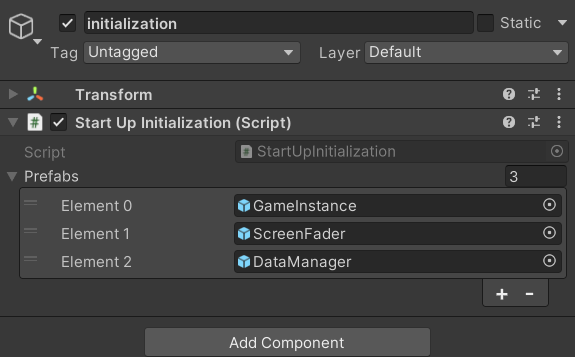 StartUpInitialization Inspector