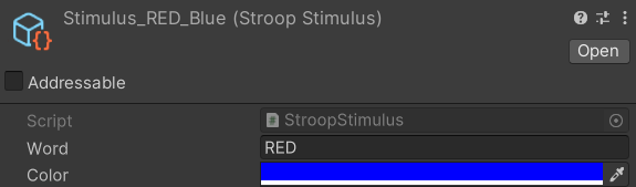 Image of stimulus's inspector with configured properties
