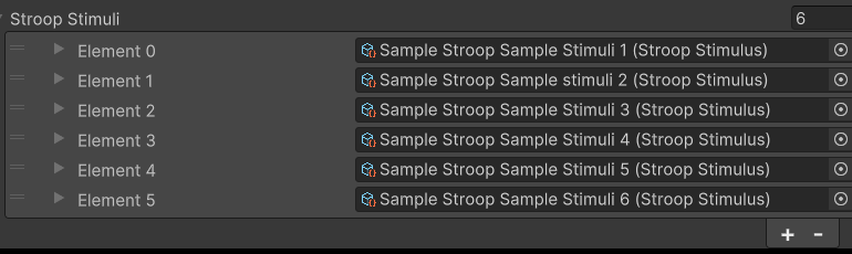 Stroop Test Set Data's Stimuli Sequence Settings