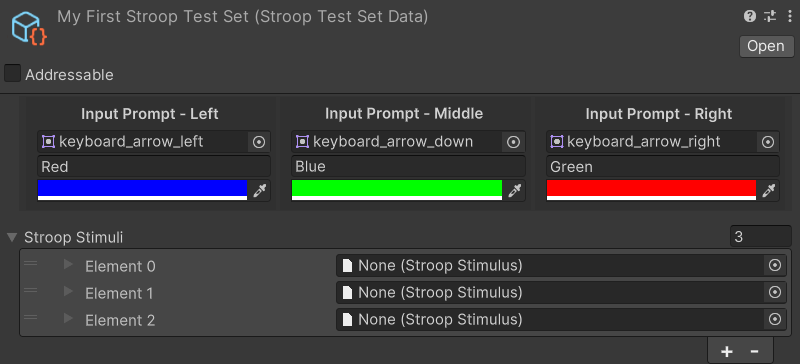 Image of Stroop Stimuli list's size box highlighted