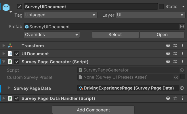 Survey Page Data set in Survey Page Generator