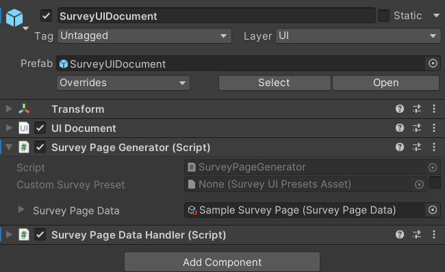 Survey Page Data field in inspector