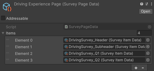 DrivingExperiencePage's items current state (with DrivingSurvey_Q2)