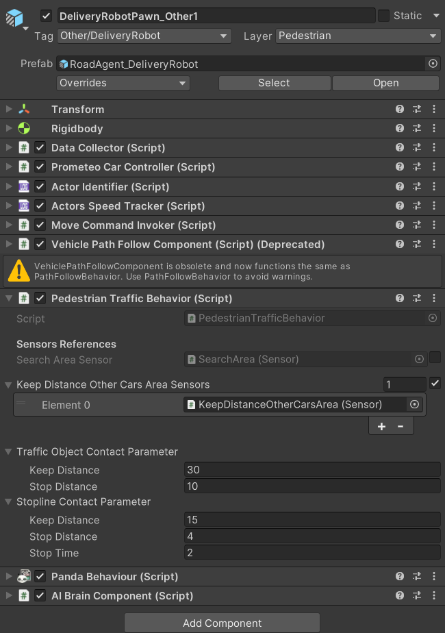 Traffic behavior in the Inspector, with both groups of distances expanded