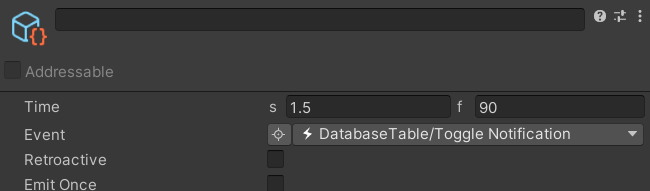 TODO: Screenshot - Inspector showing a TypewriterEventMarker with the Event field and option toggles visible