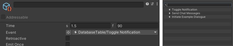 TODO: Screenshot - Event picker open on the marker inspector showing a list of Event entries from the database