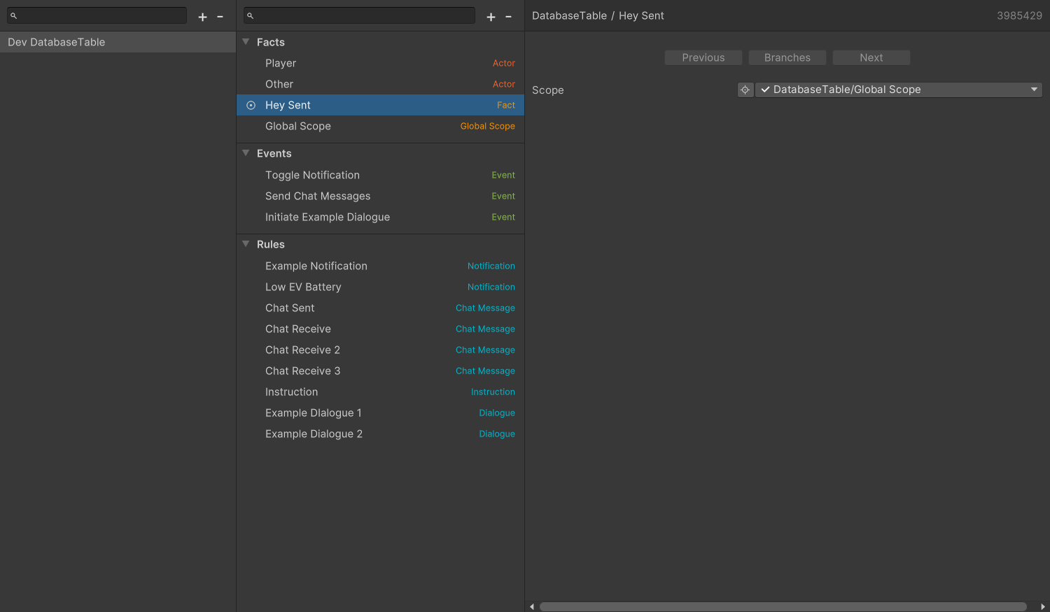 Fact entry inspector showing the Scope field