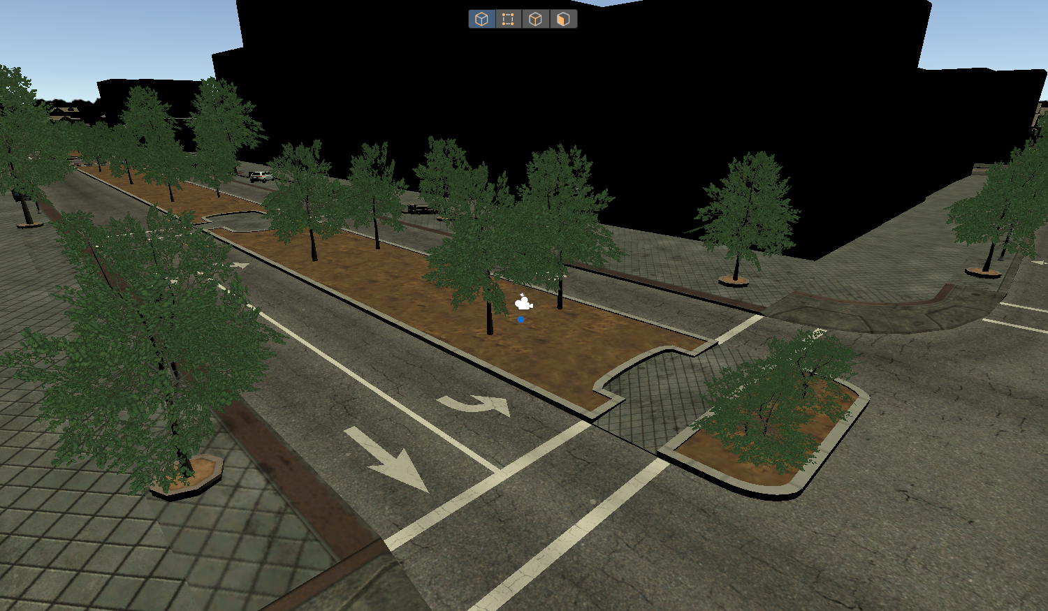 VR Example Scenario in the Scene view showing the player rig and interaction areas