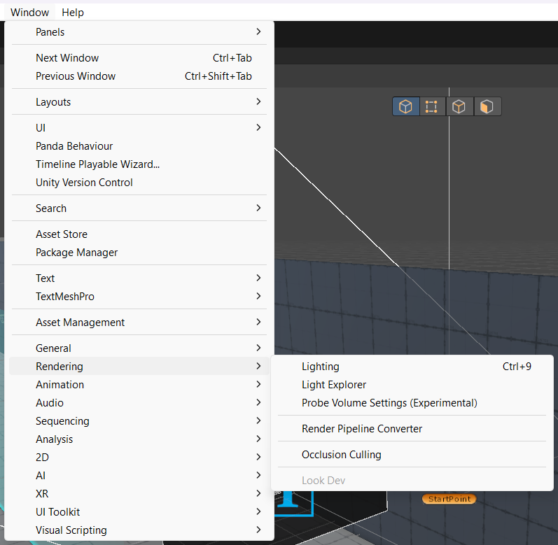 Image of Window > Rendering > Lighting